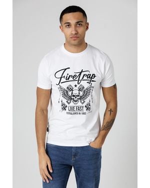 Firetrap Regular Fit Cotton Graphic Crew T-Shirt - White