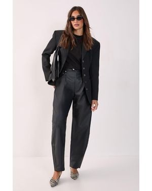 Nasty Gal Barrel Leg Faux Leather Trousers - Black