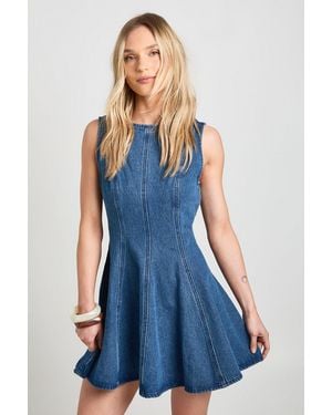 Boohoo Petite Sleeveless Flippy Hem Denim Dress - Blue