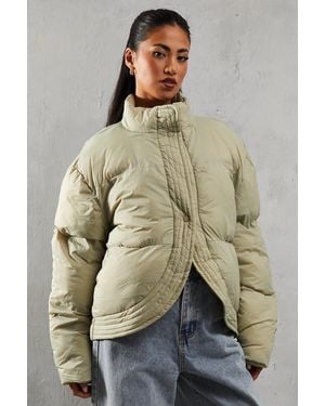 MissPap Ribbed Placket Puffer Coat - Natural