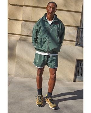 BoohooMAN Boxy Shell Seam Embroidered Funnel Dual Zip Short Tracksuit - Green