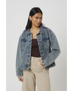 Brave Soul Mid Oversized Denim Jacket - Blue