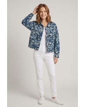 Izabel London Floral Relaxed Denim Jacket - Blue