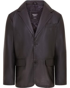 Infinity Leather 2 Button Blazer Jacket - Black