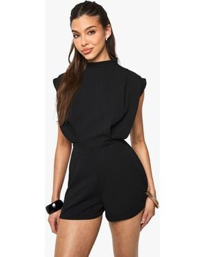Boohoo Tailored Pleat Detail Playsuit - Black