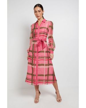 PRINCIPLES Organza Volume Sleeve Midi Dress - Red