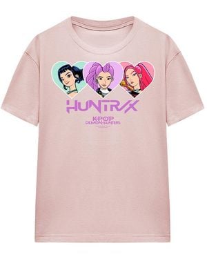 K-Pop Demon Hunters Ladies Huntrix Hearts T-Shirt - Pink