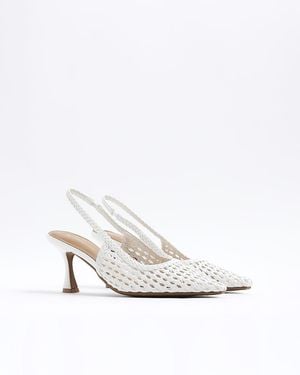 River Island Court Heels Woven Slingback Pu - White