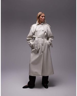 TOPSHOP Textured Faux Leather Trench Coat - Grey