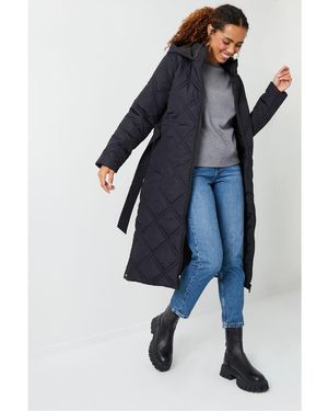 Threadbare 'Melon' Belted Diamond Quilt Coat - Blue