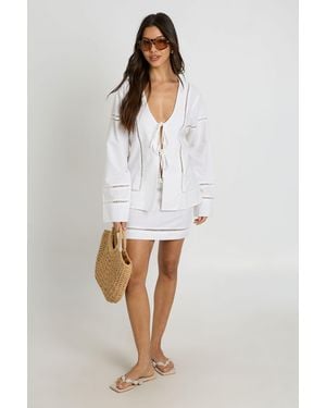 Boohoo Linen Ladder Insert Tie Front Shirt And Mini Skirt Co-Ord - White