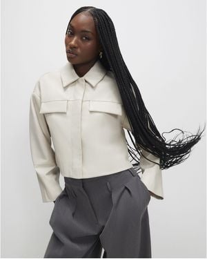 River Island Overshirt Faux Leather Cropped - Natural