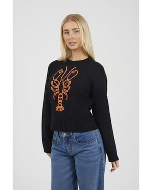 Brave Soul Lobster Embroidered Jumper - Blue