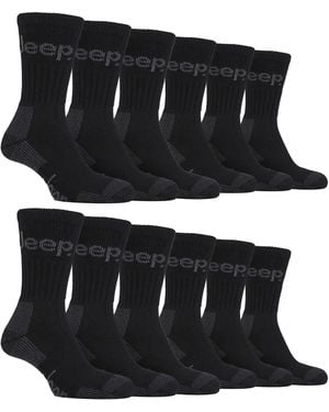 Jeep 12 Pairs Luxury Cushioned Cotton Hiking Socks - Black