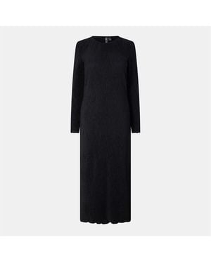 Pieces Kni Crew Neck Long Sleeve Midi Dress - Black