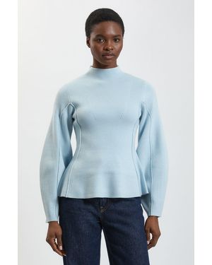 Karen Millen Knit Wool Look Rounded Sleeve High Neck Jumper - Blue