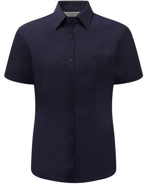 Russell Collection /Ladies Poplin Easy-Care Short-Sleeved Formal Shirt (French) - Blue