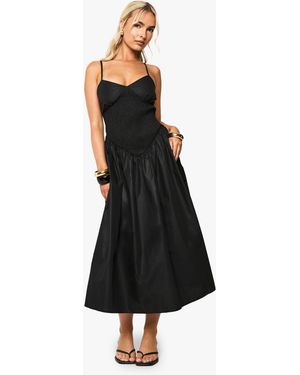 Boohoo Shirred Strappy Midaxi Dress - Black
