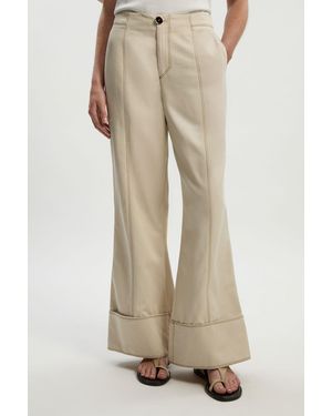 Karen Millen Tencel Cotton Contrast Stitch Woven Straight Leg Trouser - Natural