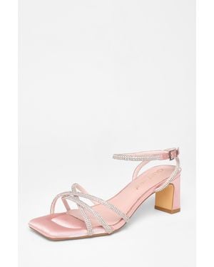 Quiz Wide Fit Diamante Strap Block Heels - Pink