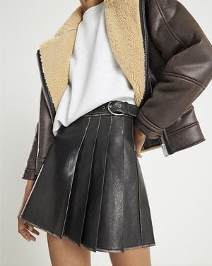 River Island Mini Skirt Faux Leather Pleated - Black