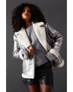 Warehouse Metallic Aviator Jacket - Black