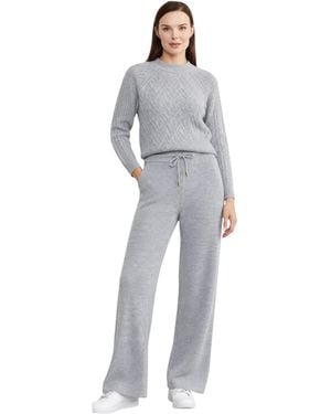 Marks & Spencer M&S Kintted Loungewear Set Cable Knit Jumper Casual Wide Leg Trouser Set - Grey