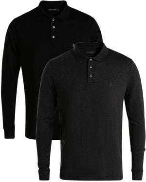 French Connection 2 Pack Cotton Long Sleeve Polo Shirts - Black