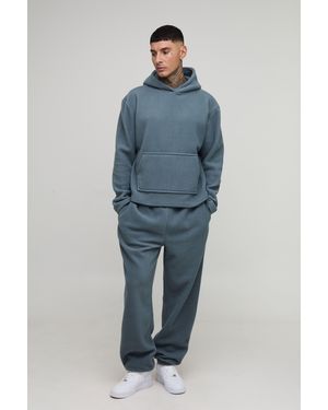 BoohooMAN Tall Borg Oversized Boxy Hoodie - Blue