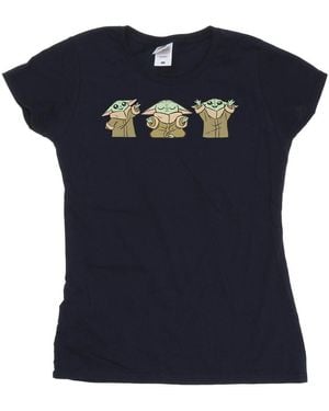 Star Wars Ladies The Mandalorian Grogu Poses Cotton T-Shirt - Blue