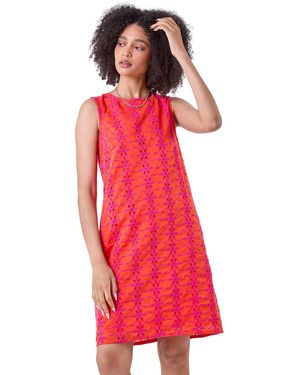 Roman Floral Embroidered Cotton Shift Dress