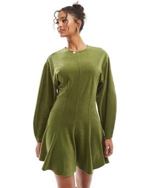 ASOS Chunky Cord Flare Hem Keyhole Back Mini Dress - Green