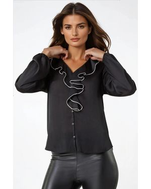 Secret Label Ruffle Front Blouse Trim - Black