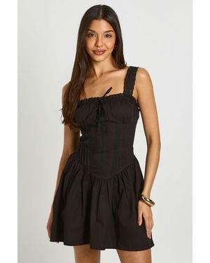 Boohoo Lace Trim Ruched Bust Mini Dress - Black