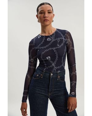 Karen Millen Petite Long Sleeved Chain Print Mesh Bodysuit - Blue