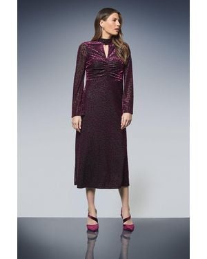 Wallis Jersey Devore High Neck Ruched Midi Dress - Blue