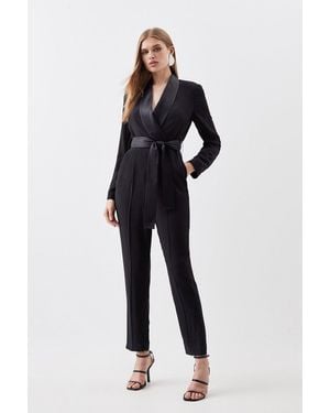 Karen Millen Petite Tailored Tuxedo Wrap Jumpsuit - Blue