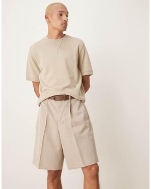 ASOS Smart Bermuda Shorts With Front Pleat - Natural