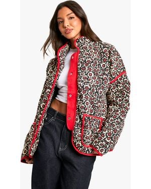 Boohoo Floral Padded Jacket - Red