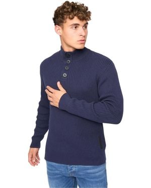 Crosshatch Wellburys Chunky Knit Jumper Cotton - Blue