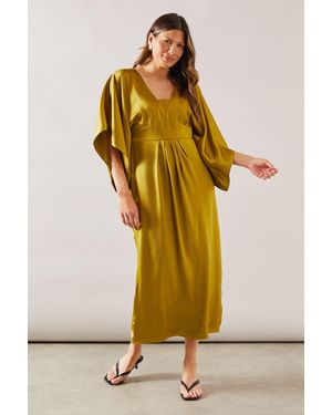 Wallis Satin Cape Sleeve Midi Dress - Yellow