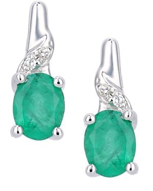 DIAMANT L'ÉTERNEL 9ct Witgouden Smaragdgroene En Diamanten Ovale Edelsteendruppeloorbellen