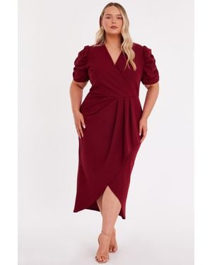 Quiz Curve Burgundy Wrap Midi Dress - Red