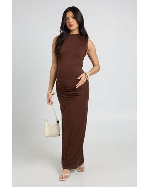 Boohoo Maternity Twist Bardot Maxi Dress - Brown