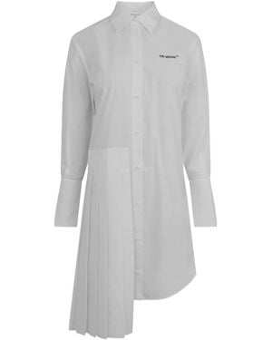 Off-White c/o Virgil Abloh Off Diag Plisse Collared Knee Length Dress - Grey