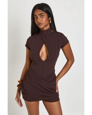 Boohoo Twist Detail Short Sleeve Playsuit - Brown