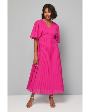 Wallis Pleated Cape Sleeve Midi Dress - Pink