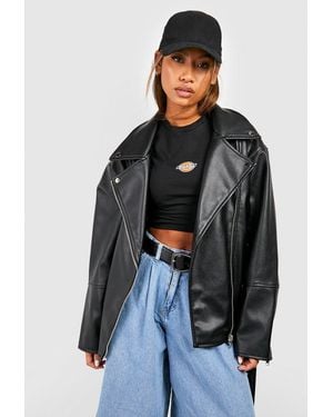 Boohoo Super Oversized Belted Biker Jacket - Black