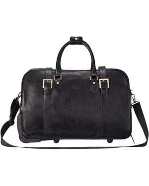 Infinity Leather Genuine Wheeled Holdall Duffle Travel Cabin Bag - Black