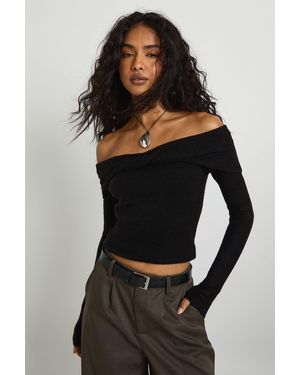 Boohoo Twist Front Bardot Jumper - Black